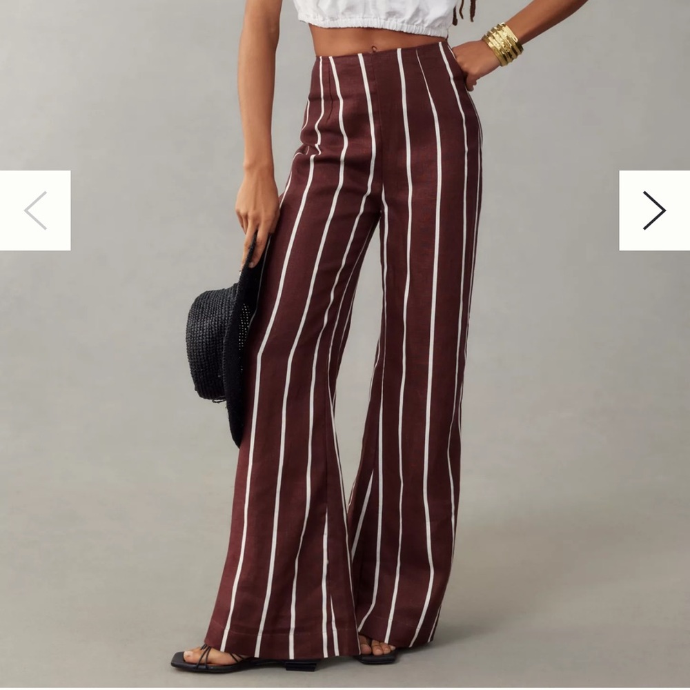 NWT Faithfull The Brand La Plage De Mau linen pants Brown Medium High Waist